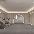 Spacious Fitness Gym With Modern Exercise Equipment Large Windows Urban View And Gray Carpet