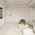 Modern Living and Dining Area With White TV Wall Green Sofa And Round Coffee Table 3d model