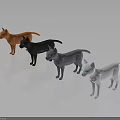 Various Colored Cat Toy Figurines Standing On Dark Reflective Background