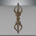 Ancient Textured Sculpture With Twin Prongs Brown Body And Blue Accents