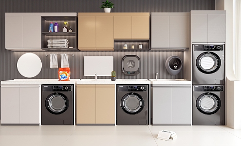 Modern Washing Machine Cabinet Balcony Washing Machine Combination Cabinet 3d model