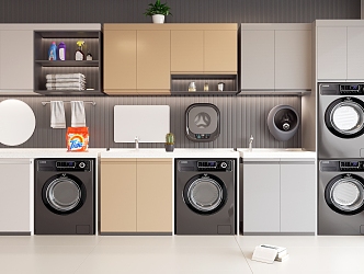 Modern Washing Machine Cabinet Balcony Washing Machine Combination Cabinet 3d model