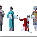 Group of People in Chinese Traditional Opera Costumes with Various Postures and Props