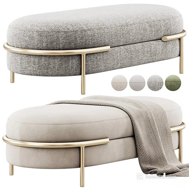 Modern Fabric Sofa Bench With Gold Metal Frame Blanket And Color Choices 3d model 