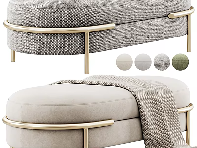 Modern Fabric Sofa Bench With Gold Metal Frame Blanket And Color Choices 3d model
