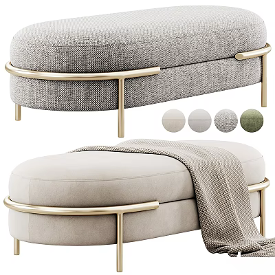 Modern Fabric Sofa Bench With Gold Metal Frame Blanket And Color Choices 3d model