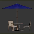 Outdoor Furniture Set With Blue Umbrella Round Glass Table And Chairs