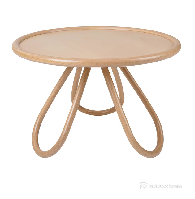 Round Wooden Coffee Table Featuring Curved Legs and Smooth Surface Design 3d model 