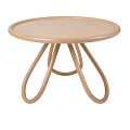 Round Wooden Coffee Table Featuring Curved Legs and Smooth Surface Design
