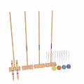 Wooden Handle Sports Equipment Poles With Colorful Stripes And Base Supports