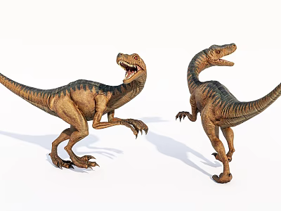 Two Standing Brown Reptile Dinosaurs With Open Mouths And Textured Skin 3d model