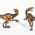 Two Standing Brown Reptile Dinosaurs With Open Mouths And Textured Skin