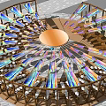 Pergola With Colorful Ceiling Wooden Structure Circular Design And City View