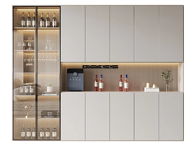 Sleek Modern Wine Cabinet With Glass Doors Wine Bottles Wine Glasses And LED Lighting 3d model