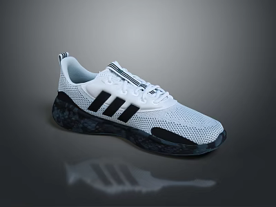 White Sports Casual Shoes With Mesh Upper Black Stripes And Patterned Sole 3d model