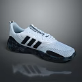 White Sports Casual Shoes With Mesh Upper Black Stripes And Patterned Sole