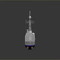 3D Rendered Modern Naval Warship With Gray Hull Blue Bottom Antennas And Reflection