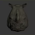 Realistic 3D Rhino Head Model with Detailed Texture on Gray Background