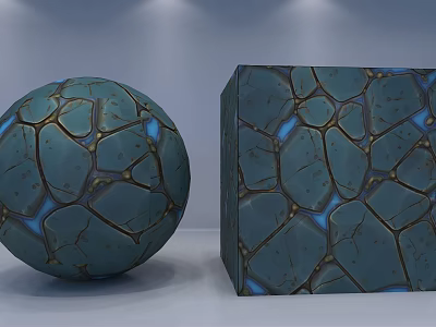 Smooth Light Colored Floor Surface With Blue Illuminated Cracked Hexagonal Pattern Sphere And Cube 3d model