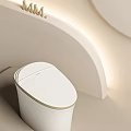 Modern White Toilet With Sleek Design Soft Beige Background And Subtle Lighting