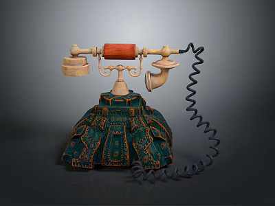 Vintage Telephone With Ornate Decorative Base Curved Handset And Coiled Cord 3d model