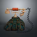 Vintage Telephone With Ornate Decorative Base Curved Handset And Coiled Cord