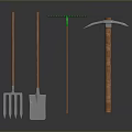 Garden Tools Set With Wooden Handles And Metal Heads Including Fork Shovel Rake Hammer