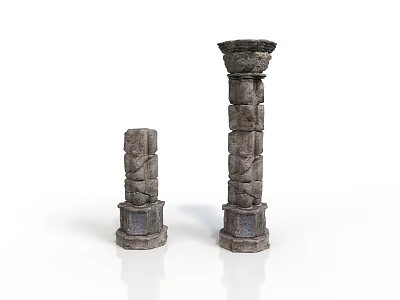 Ancient Weathered Stone Pillars With Tall Short Sizes Textured Surfaces And Damaged Bases 3d model