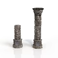 Ancient Weathered Stone Pillars With Tall Short Sizes Textured Surfaces And Damaged Bases