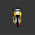 Yellow And Black Street Motorcycle With Blue Wheels Silver Exhaust And Single Seat