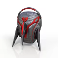 Sci Fi Character Mechanical Helmet Featuring Red Gray Design And Legged Support