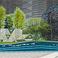 Modern Urban Landscape Design With High Rise Buildings Greenery And Water Features