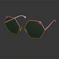 Elegant Jewelry Sunglasses With Gold Hexagonal Frame And Pink Gemstone Accents