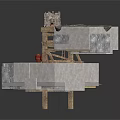 Stacked Gray Stone Block Scene With Wooden Frame And Red Decorations