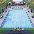 Residential Landscape Featuring Large Swimming Pool Lush Trees And Lounge Chairs