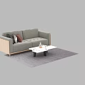 Modern Gray Sofa With Beige Armrests Decorative Pillows And Marble Coffee Table Set 3d model