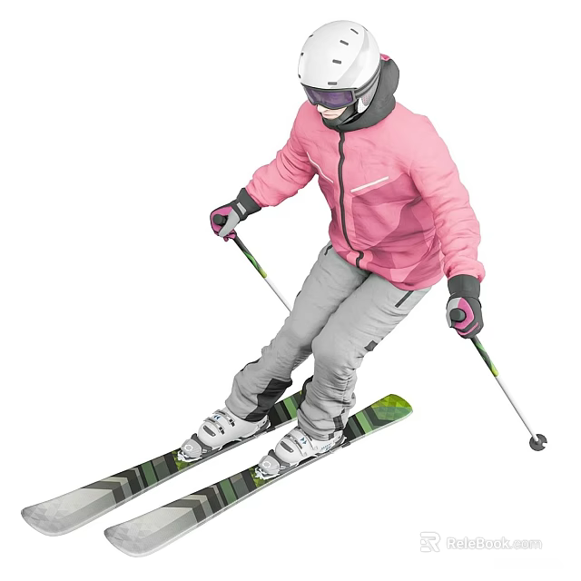 Premium Ski Equipment for Winter Skier with Pink Jacket and Skis 3d model 