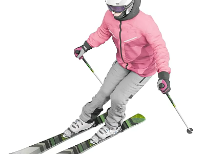 Premium Ski Equipment for Winter Skier with Pink Jacket and Skis 3d model