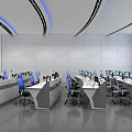 Modern Control Room Interior Design With Multiple Monitoring Screens Blue Chairs And Consoles