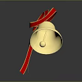 Shiny Golden Bells with Red Bow against Dark Background and Reflection 3d model
