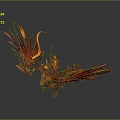 Dragon Like Creature With Red And Orange Flame Decorations Wings And Intricate Patterns 3d model