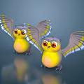 Cartoon Birds With Yellow Bodies Big Eyes And Colorful Wings On Gray Background