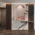 Modern Interior Design With Wooden Partition Marble Wall And Decorative Painting