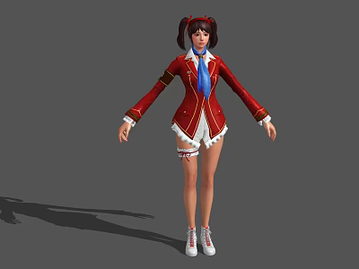Game and Movie Character Wearing Red Coat Blue Tie White Shorts White Shoes and Ponytail 3d model
