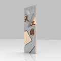 Modern Stone Billboard With Chinese Characters And Geometric Wooden Shapes