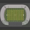 Stadium 3D Model Featuring Green Grass Field White Stands And Surrounding Plants