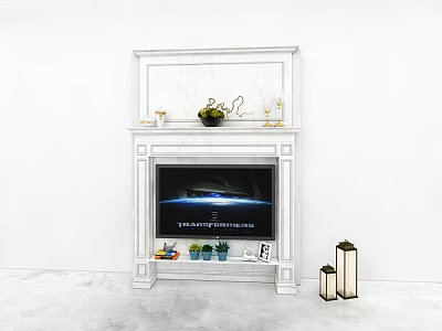 Modern White TV Stand with TV Decorative Plants Candle Holders and Best Life Sign 3d model