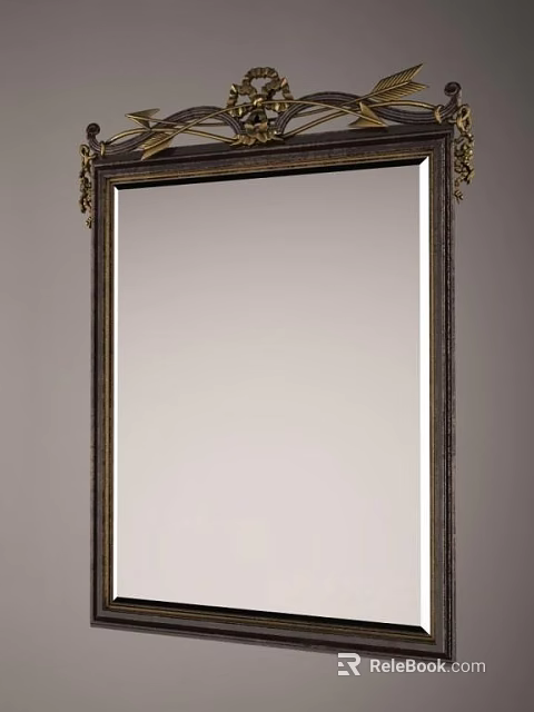 Wall Mounted Antique Mirror With Ornate Dark Frame And Golden Accents 3d model 