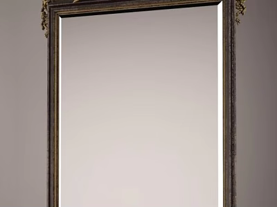 Wall Mounted Antique Mirror With Ornate Dark Frame And Golden Accents 3d model