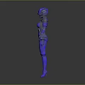 Futuristic Female Game Movie Character In Blue Metallic Armor With Sci Fi Design